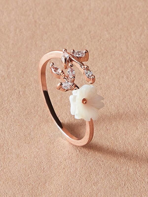 1pc Rhinestone & Flower Decor Ring - INS | Online Fashion Free Shipping Clothing, Dresses, Tops, Shoes