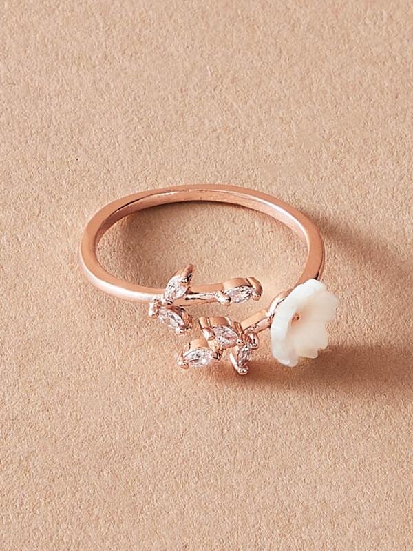 1pc Rhinestone & Flower Decor Ring - INS | Online Fashion Free Shipping Clothing, Dresses, Tops, Shoes
