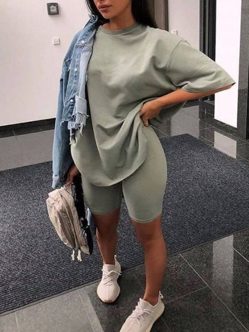 2 Piece Outfits Summer Casual Shorts Set - Two-piece Outfits - INS | Online Fashion Free Shipping Clothing, Dresses, Tops, Shoes - 13/03/2021 - Bean Green - Bean Green Black
