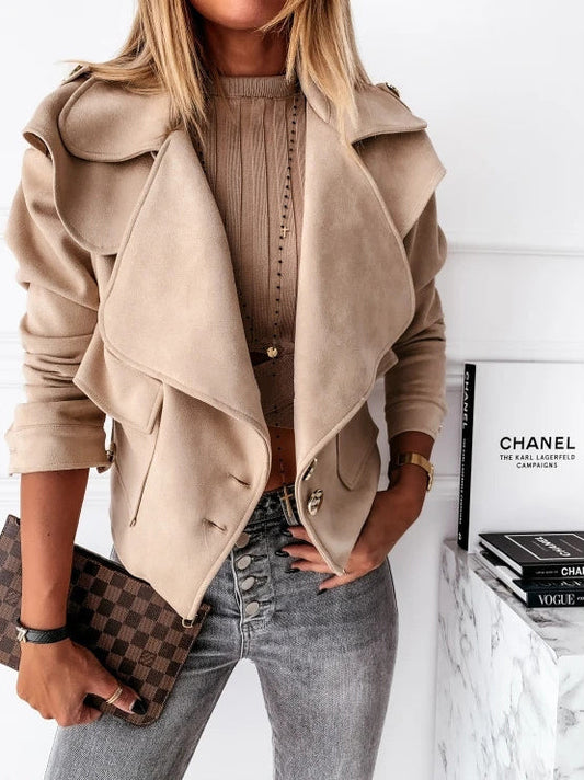 Women's Jackets Fashion Lapel Button Crop Jacket