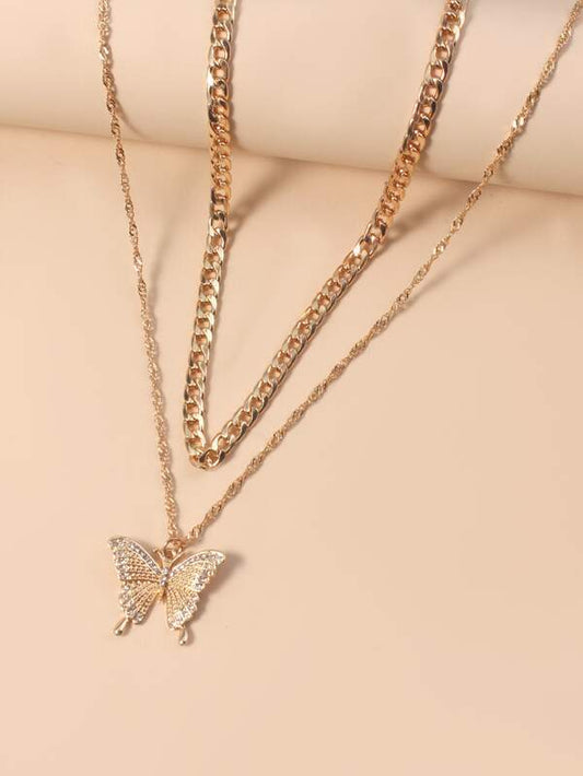 2pcs Gold Butterfly Charm Necklace - INS | Online Fashion Free Shipping Clothing, Dresses, Tops, Shoes