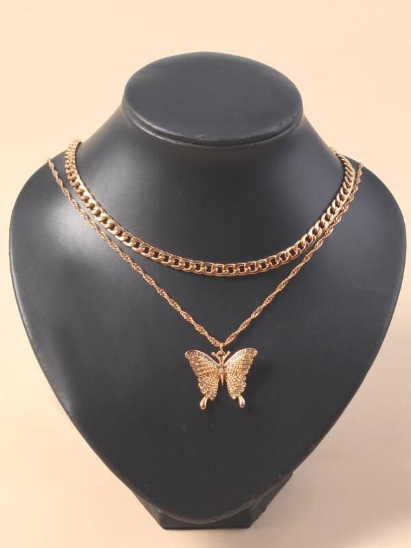2pcs Gold Butterfly Charm Necklace - INS | Online Fashion Free Shipping Clothing, Dresses, Tops, Shoes
