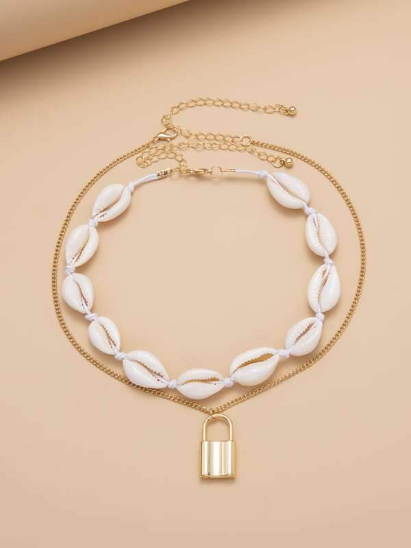 2pcs Lock Charm Necklace - INS | Online Fashion Free Shipping Clothing, Dresses, Tops, Shoes