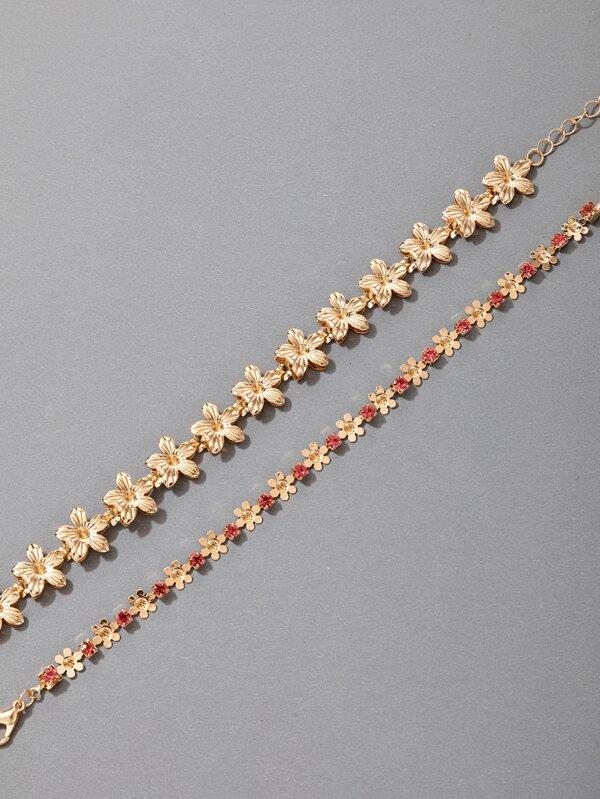 2pcs Rhinestone Flower Decor Bracelet - INS | Online Fashion Free Shipping Clothing, Dresses, Tops, Shoes
