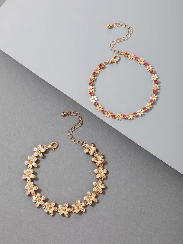 2pcs Rhinestone Flower Decor Bracelet - INS | Online Fashion Free Shipping Clothing, Dresses, Tops, Shoes