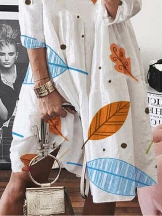 3/4 Sleeve Leaf Print High Waist Midi Dress - Midi Dresses - INS | Online Fashion Free Shipping Clothing, Dresses, Tops, Shoes - 20-30 - Category_Midi Dresses - color-blue