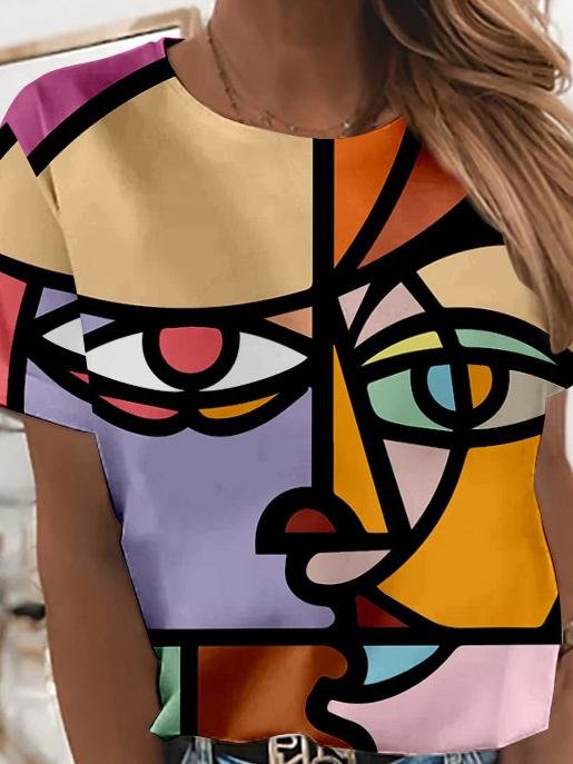 3d Digital Printing Round Neck T-shirt - T-Shirt - INS | Online Fashion Free Shipping Clothing, Dresses, Tops, Shoes - 02/06/2021 - Color_Purple - LXQ