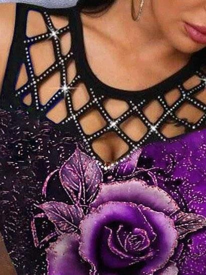 3D Rose Hollow Crew Neck Tank Top - Tanks - INS | Online Fashion Free Shipping Clothing, Dresses, Tops, Shoes - 03/06/2021 - Category_Tanks - Color_Blue