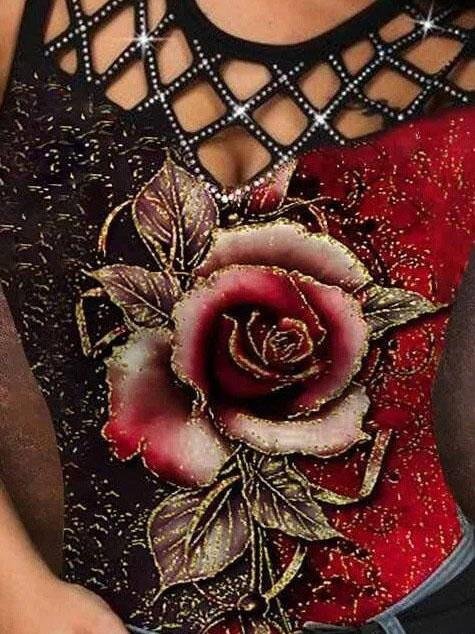 3D Rose Hollow Crew Neck Tank Top - Tanks - INS | Online Fashion Free Shipping Clothing, Dresses, Tops, Shoes - 03/06/2021 - Category_Tanks - Color_Blue