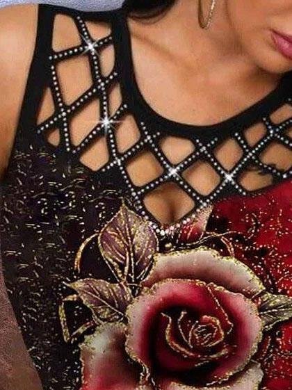 3D Rose Hollow Crew Neck Tank Top - Tanks - INS | Online Fashion Free Shipping Clothing, Dresses, Tops, Shoes - 03/06/2021 - Category_Tanks - Color_Blue