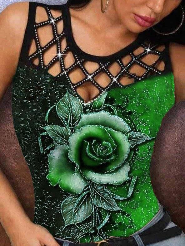 3D Rose Hollow Crew Neck Tank Top - Tanks - INS | Online Fashion Free Shipping Clothing, Dresses, Tops, Shoes - 03/06/2021 - Category_Tanks - Color_Blue