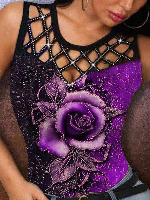 3D Rose Hollow Crew Neck Tank Top - Tanks - INS | Online Fashion Free Shipping Clothing, Dresses, Tops, Shoes - 03/06/2021 - Category_Tanks - Color_Blue