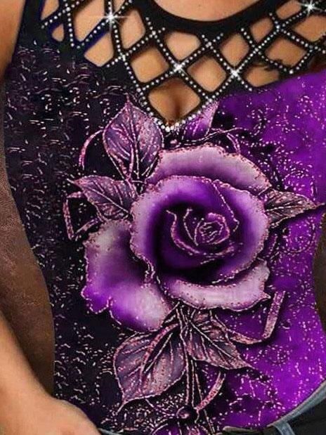3D Rose Hollow Crew Neck Tank Top - Tanks - INS | Online Fashion Free Shipping Clothing, Dresses, Tops, Shoes - 03/06/2021 - Category_Tanks - Color_Blue