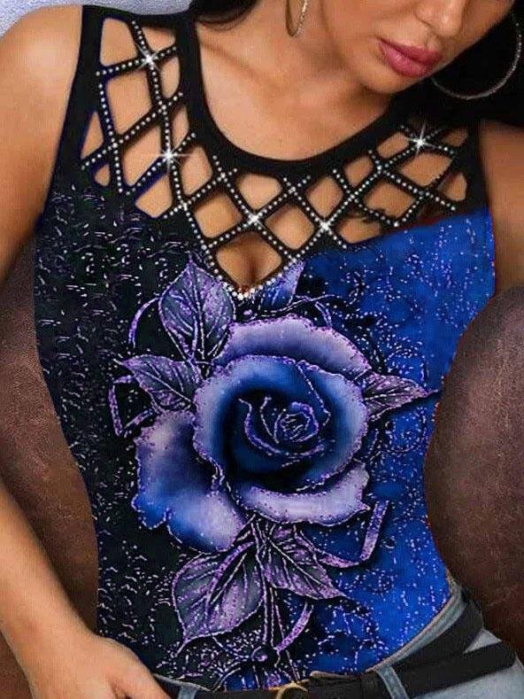 3D Rose Hollow Crew Neck Tank Top - Tanks - INS | Online Fashion Free Shipping Clothing, Dresses, Tops, Shoes - 03/06/2021 - Category_Tanks - Color_Blue