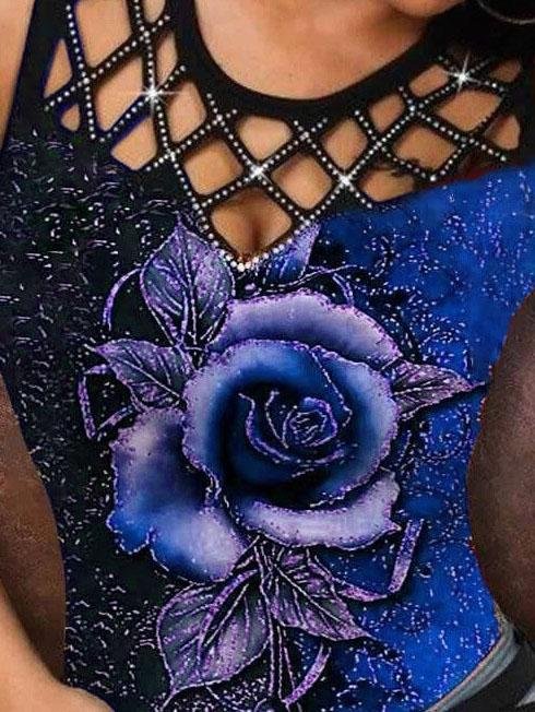 3D Rose Hollow Crew Neck Tank Top - Tanks - INS | Online Fashion Free Shipping Clothing, Dresses, Tops, Shoes - 03/06/2021 - Category_Tanks - Color_Blue
