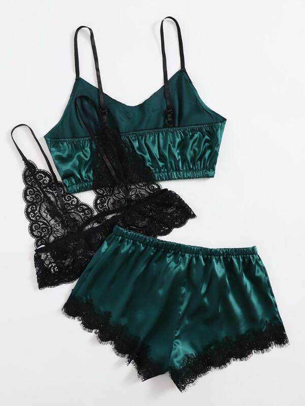 3pack Contrast Lace Satin Lingerie Set - INS | Online Fashion Free Shipping Clothing, Dresses, Tops, Shoes