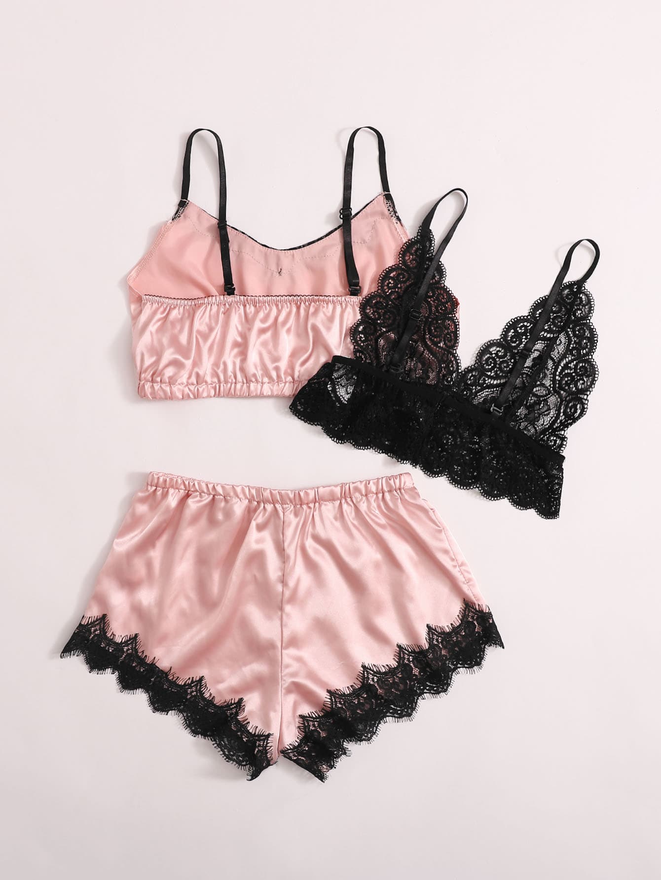 3pack Contrast Lace Satin Lingerie Set - INS | Online Fashion Free Shipping Clothing, Dresses, Tops, Shoes