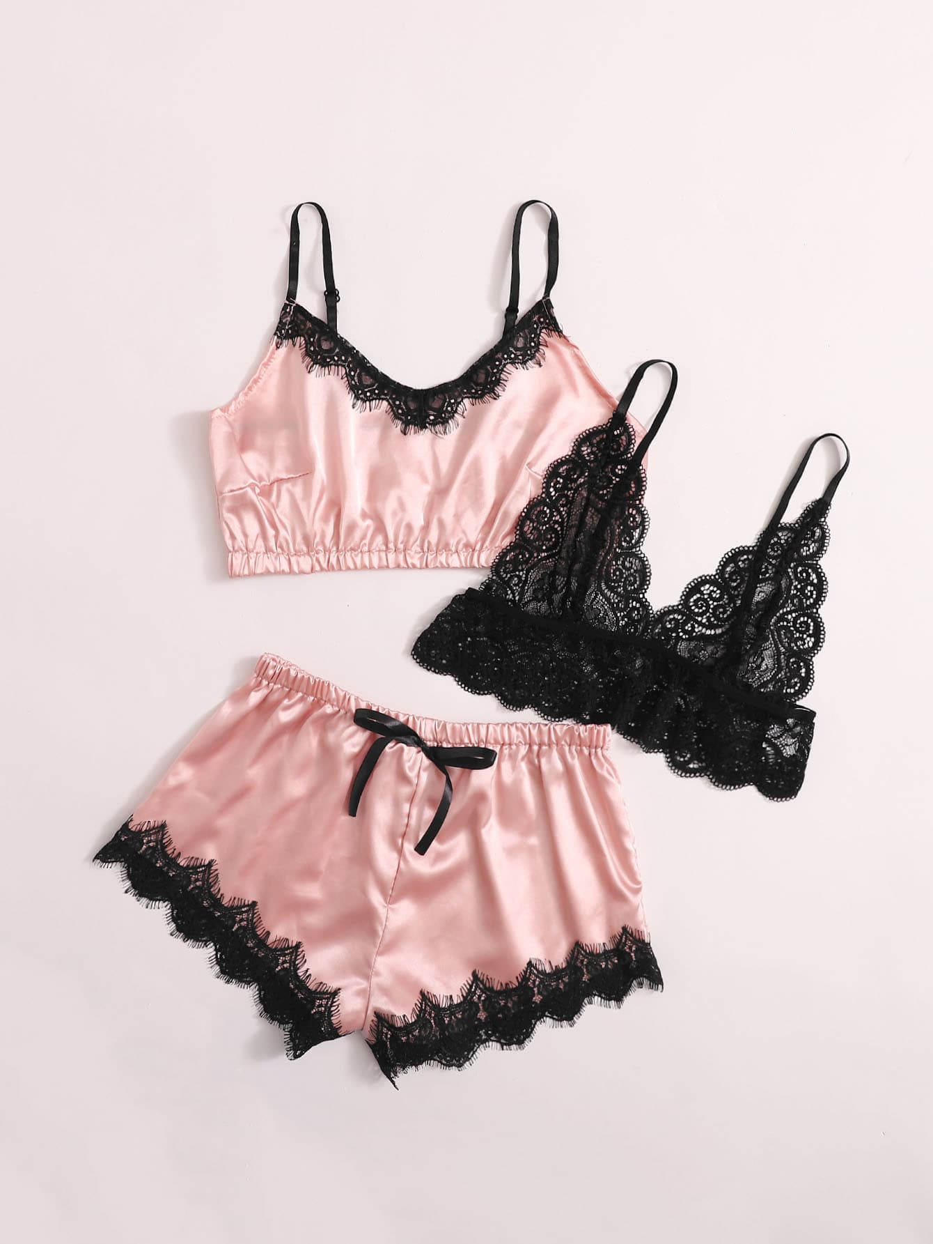 3pack Contrast Lace Satin Lingerie Set - INS | Online Fashion Free Shipping Clothing, Dresses, Tops, Shoes