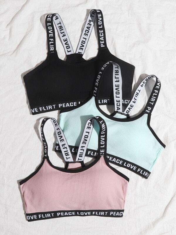 3pack Rib Letter Tape Bra Set - INS | Online Fashion Free Shipping Clothing, Dresses, Tops, Shoes