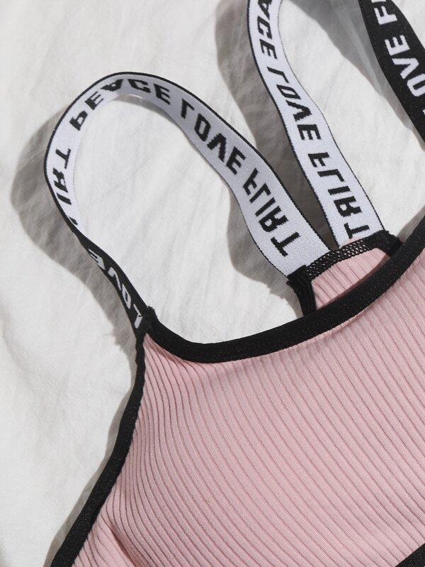 3pack Rib Letter Tape Bra Set - INS | Online Fashion Free Shipping Clothing, Dresses, Tops, Shoes