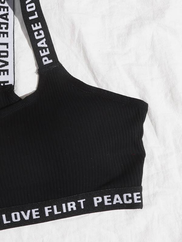 3pack Rib Letter Tape Bra Set - INS | Online Fashion Free Shipping Clothing, Dresses, Tops, Shoes