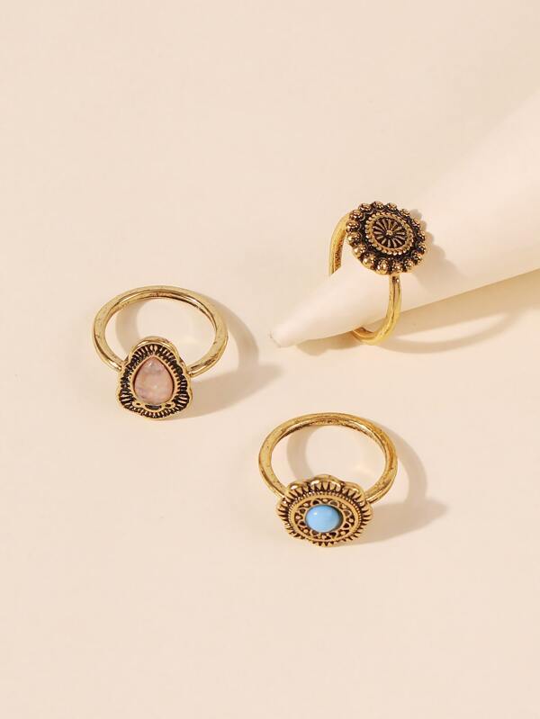 3pcs Bohemian Geo Decor Ring - INS | Online Fashion Free Shipping Clothing, Dresses, Tops, Shoes