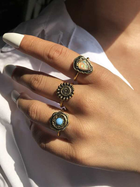 3pcs Bohemian Geo Decor Ring - INS | Online Fashion Free Shipping Clothing, Dresses, Tops, Shoes