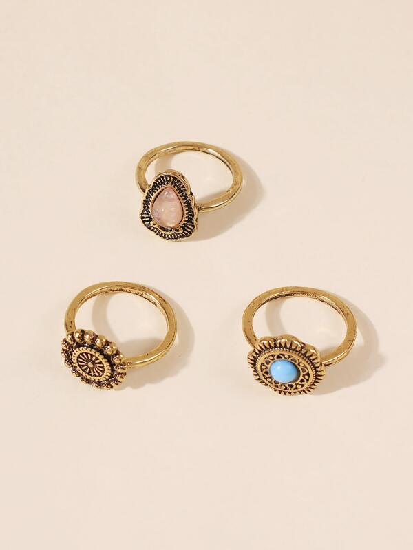 3pcs Bohemian Geo Decor Ring - INS | Online Fashion Free Shipping Clothing, Dresses, Tops, Shoes