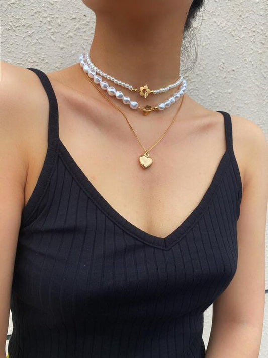 3pcs Faux Pearl Heart Decor Necklace - INS | Online Fashion Free Shipping Clothing, Dresses, Tops, Shoes