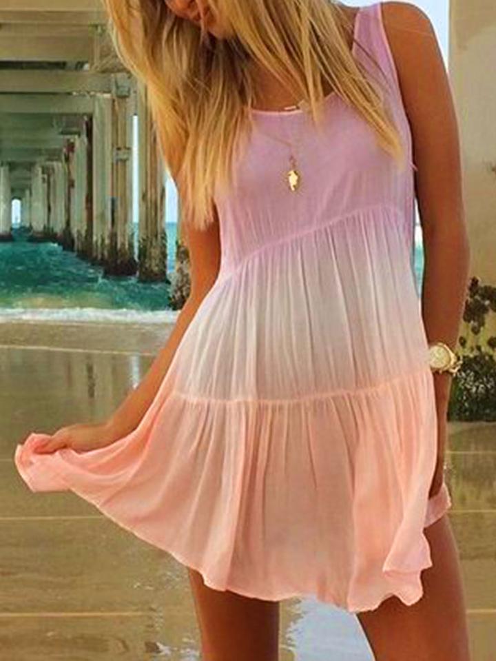 Loose Pink Sleeveless Round Neck Dress