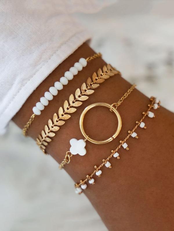 4pcs Leaf Decor Bracelet - INS | Online Fashion Free Shipping Clothing, Dresses, Tops, Shoes