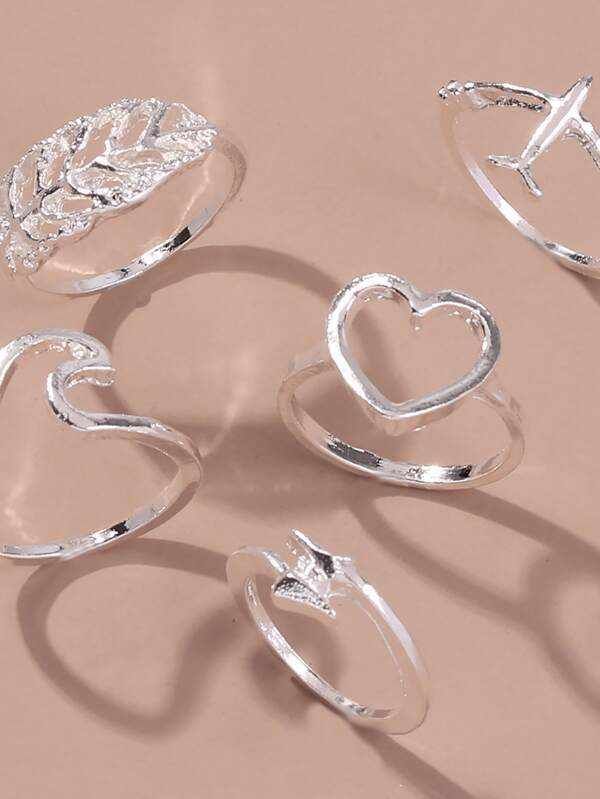 5pcs Heart Decor Ring - INS | Online Fashion Free Shipping Clothing, Dresses, Tops, Shoes