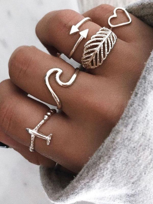 5pcs Heart Decor Ring - INS | Online Fashion Free Shipping Clothing, Dresses, Tops, Shoes