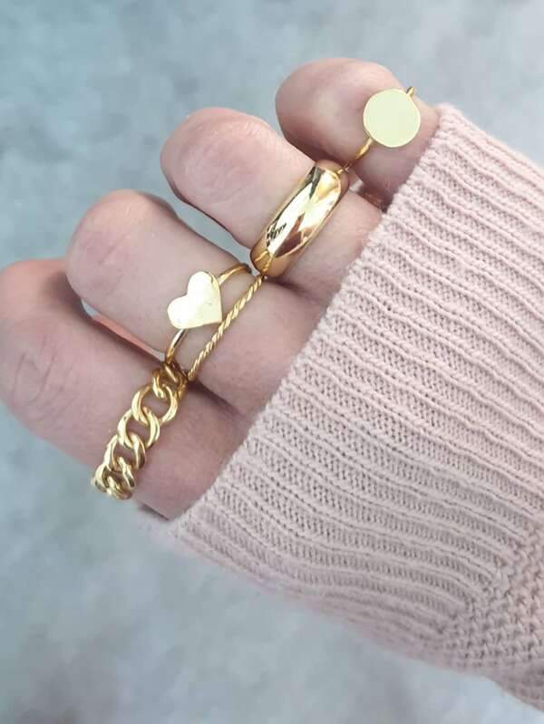 5pcs Heart Decor Ring - INS | Online Fashion Free Shipping Clothing, Dresses, Tops, Shoes