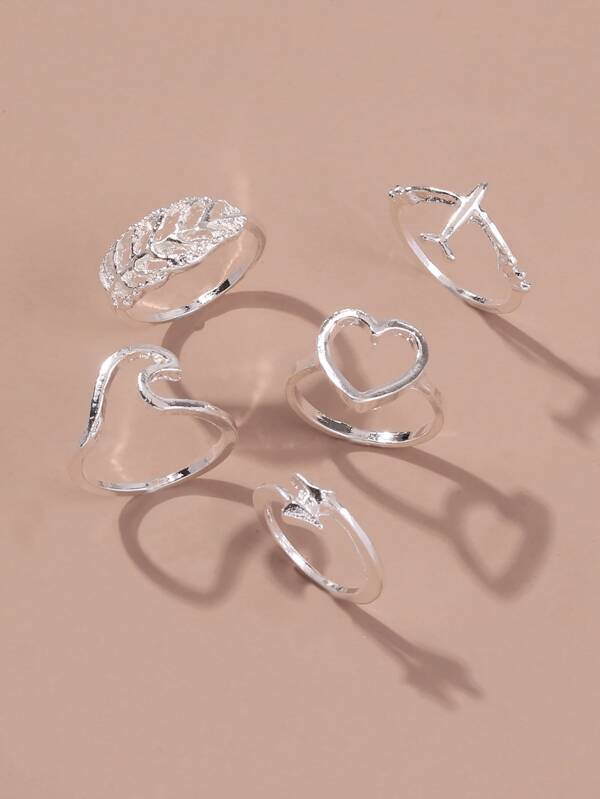 5pcs Heart Decor Ring - INS | Online Fashion Free Shipping Clothing, Dresses, Tops, Shoes