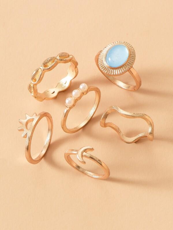 6pcs Faux Pearl Decor Ring - INS | Online Fashion Free Shipping Clothing, Dresses, Tops, Shoes