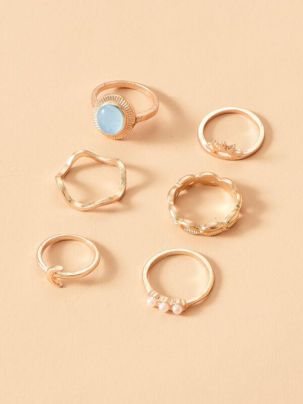 6pcs Faux Pearl Decor Ring - INS | Online Fashion Free Shipping Clothing, Dresses, Tops, Shoes