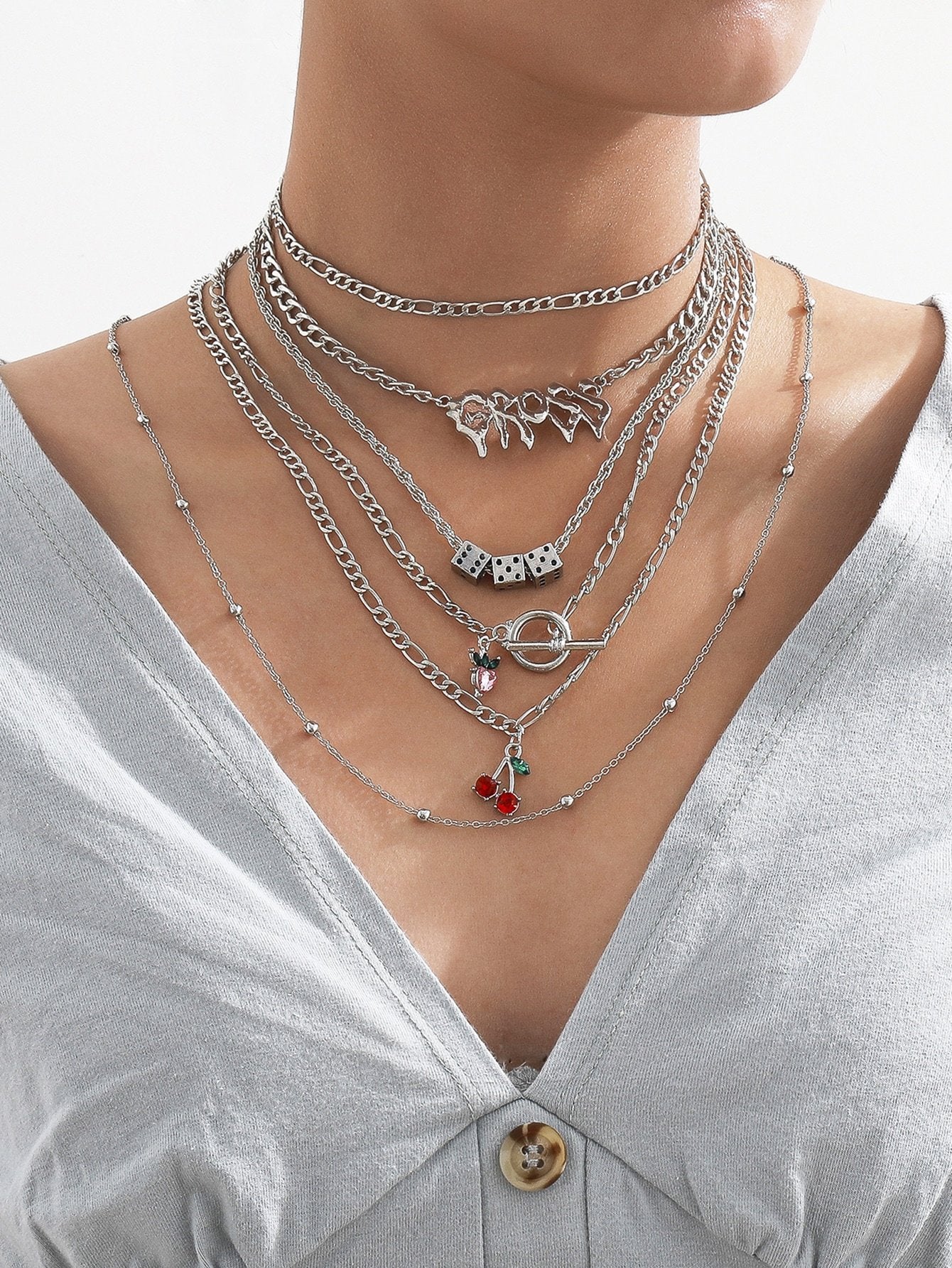 6pcs Rhinestone Fruit Decor Necklace - INS | Online Fashion Free Shipping Clothing, Dresses, Tops, Shoes