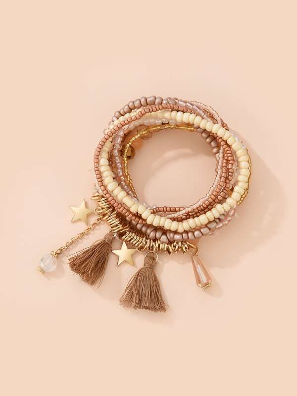 9pcs Tassel Charm Beaded Bracelet - INS | Online Fashion Free Shipping Clothing, Dresses, Tops, Shoes