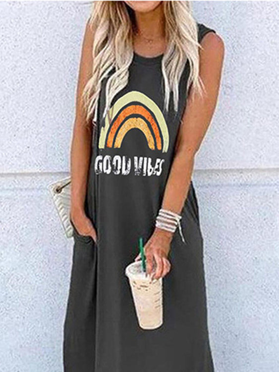 Round Neck Short Sleeve Loose Casual Dress