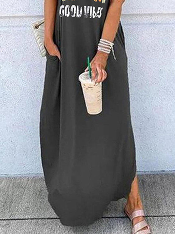 Round Neck Short Sleeve Loose Casual Dress