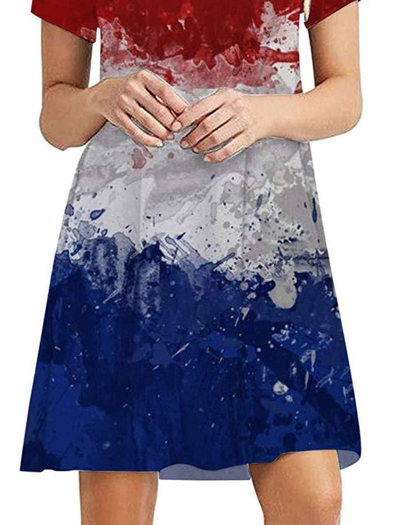 Printed Round Neck Short Sleeve Dress