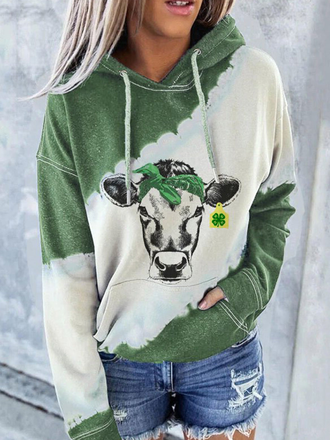 Women's Hoodies Cow Print Pocket Long Sleeve Hoody
