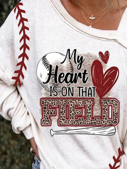 Women's T-Shirts Printed Slanted Shoulder Long Sleeve T-Shirt