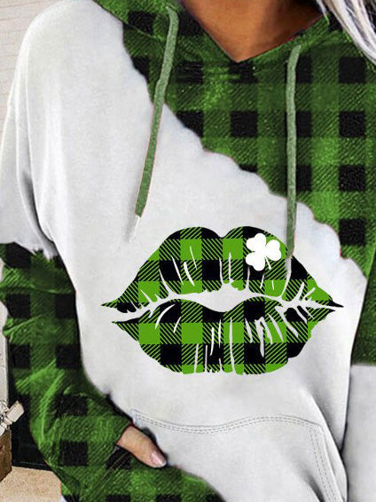 Women's Hoodies Lips Trefoil Pocket Long Sleeve Hoody