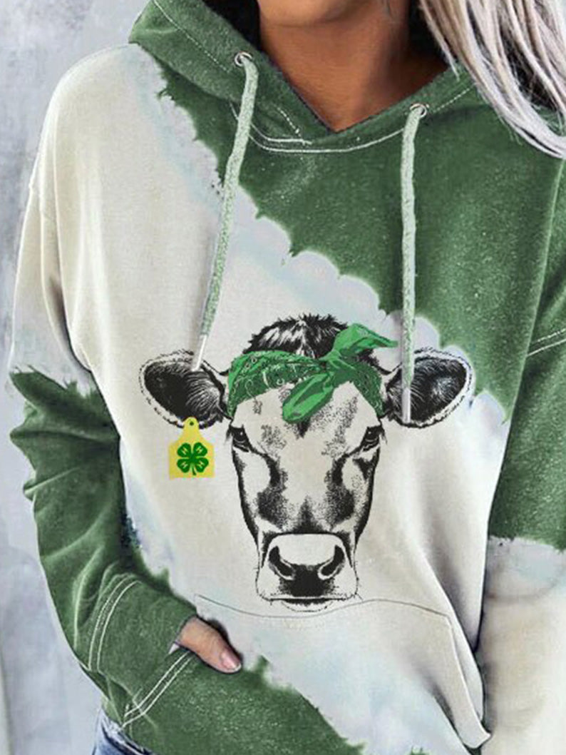 Women's Hoodies Cow Print Pocket Long Sleeve Hoody