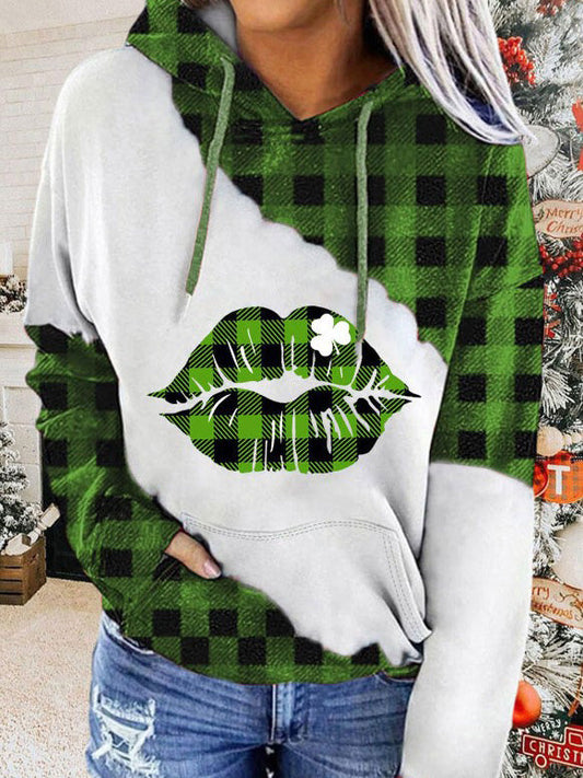 Women's Hoodies Lips Trefoil Pocket Long Sleeve Hoody