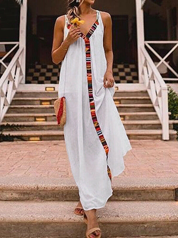Women's Dresses Sling V-Neck Contrast Panel Dress