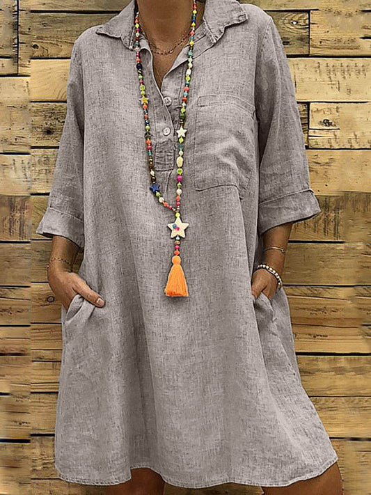 Women's Dresses Loose Solid Pocket Three-Quarter Sleeve Dress