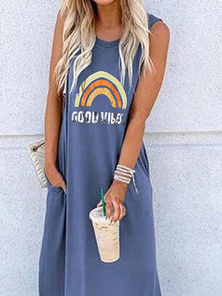 Round Neck Short Sleeve Loose Casual Dress